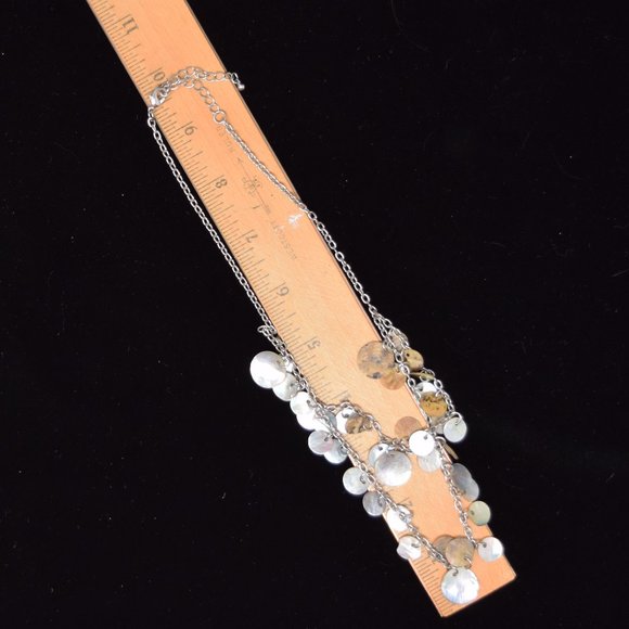 Reversible Double Layer Shell Round Disc Necklace Abalone Silvertone - Picture 12 of 12